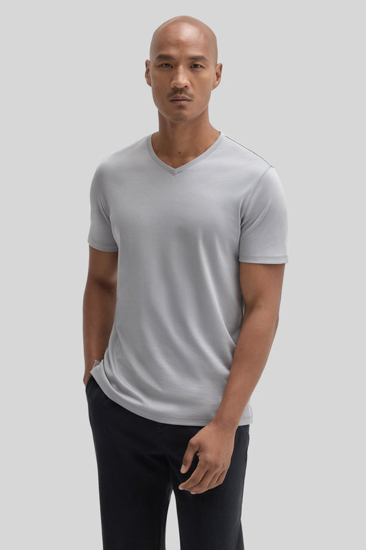 Men's Pima Cotton V-Neck T-Shirt in Monument Grey | Robert Barakett Great Value