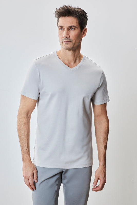 Men's Pima Cotton V-Neck T-Shirt in Chalk | Robert Barakett Popular