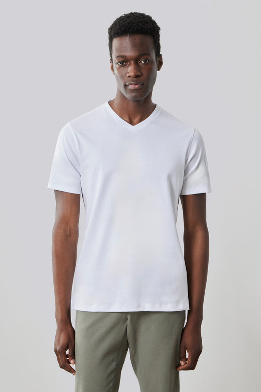 Men's Pima Cotton V-Neck T-Shirt in White | Robert Barakett Discount