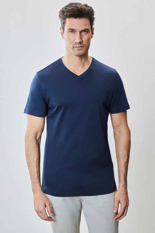Men's Pima Cotton V-Neck T-Shirt in Navy Blue | Robert Barakett Classic