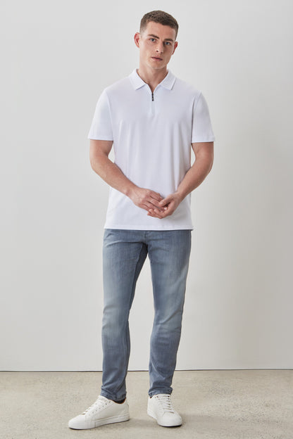 Men's Pima Cotton Short Sleeve Zipper Polo in White | Robert Barakett Signature
